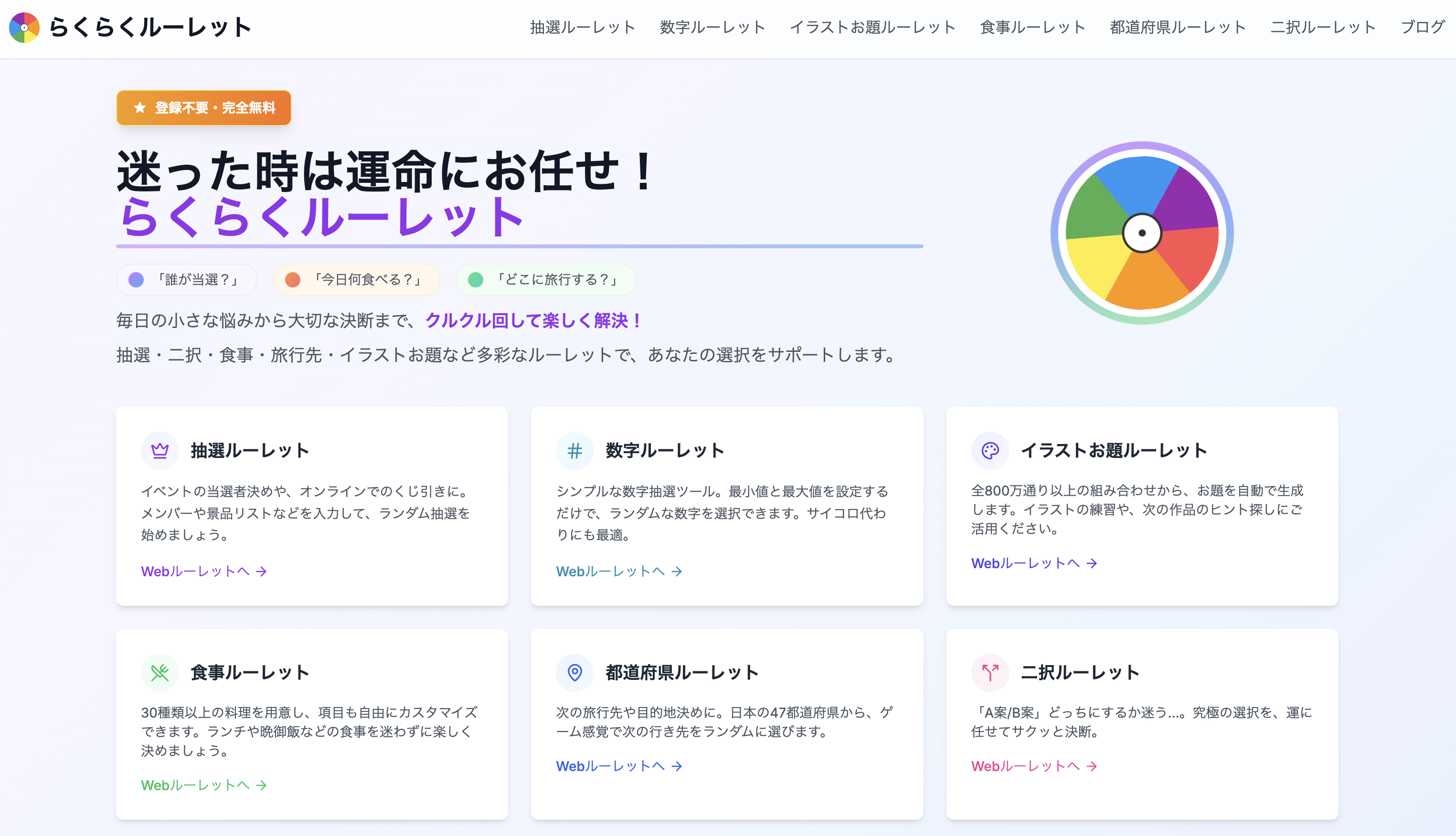 らくらくルーレットの6つのツール画面
